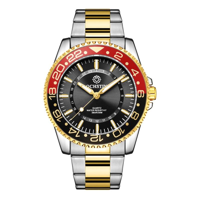 Waterproof Luminous Men Watch with Steel Strap - Multifunctional - Black Red + Silver