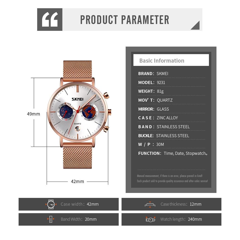 Men Stainless Steel Quartz Watch with Map Pattern Calendar - 9231 - Black 10