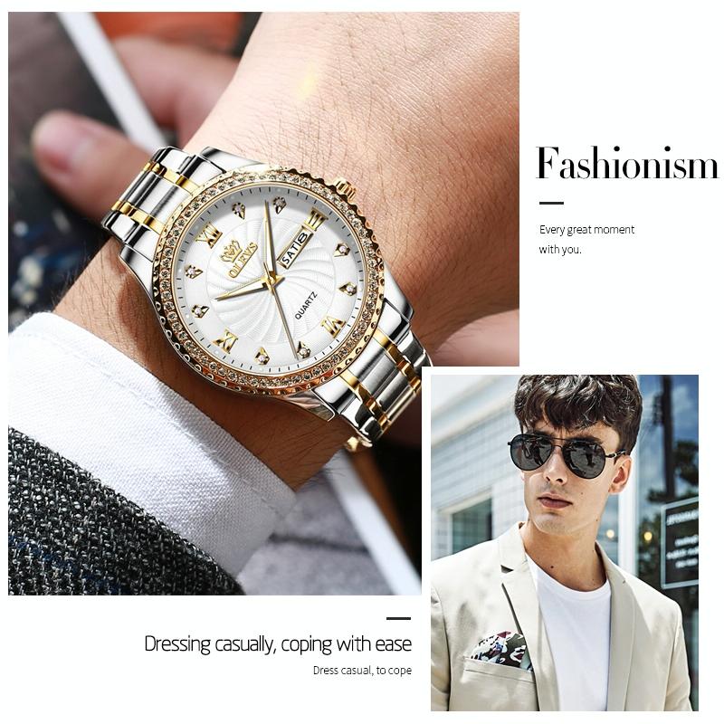 Waterproof Diamond Quartz Watch for Men with Stainless Steel Strap - Green 4
