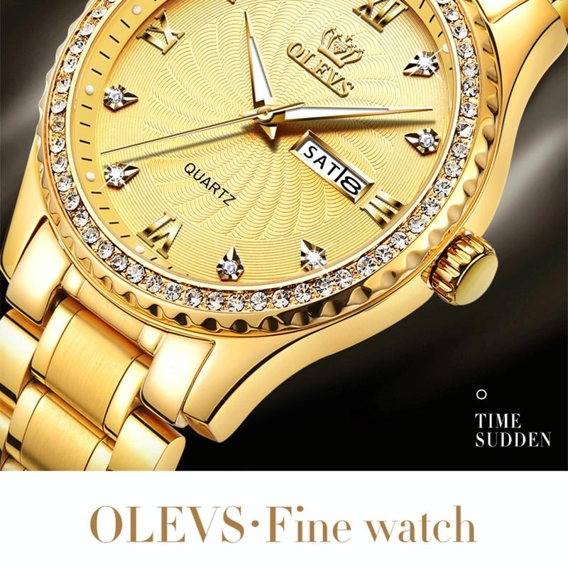 Waterproof Diamond Quartz Watch for Men with Stainless Steel Strap - Green 8
