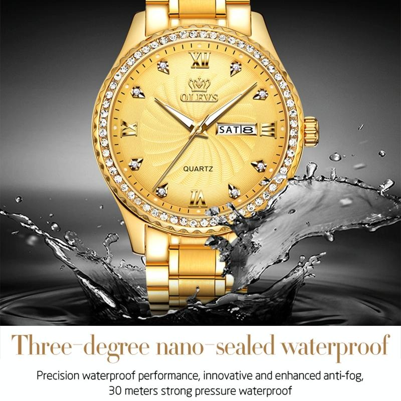 Waterproof Diamond Quartz Watch for Men with Stainless Steel Strap - Green 9