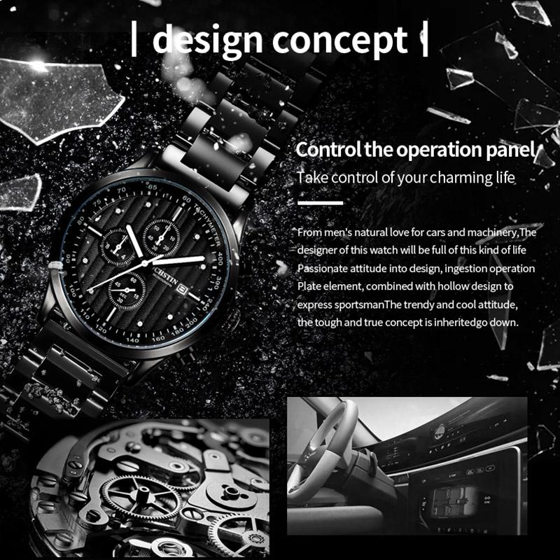 Stylish Multifunctional Men Quartz Watch with Steel Strap - Black Blue 5