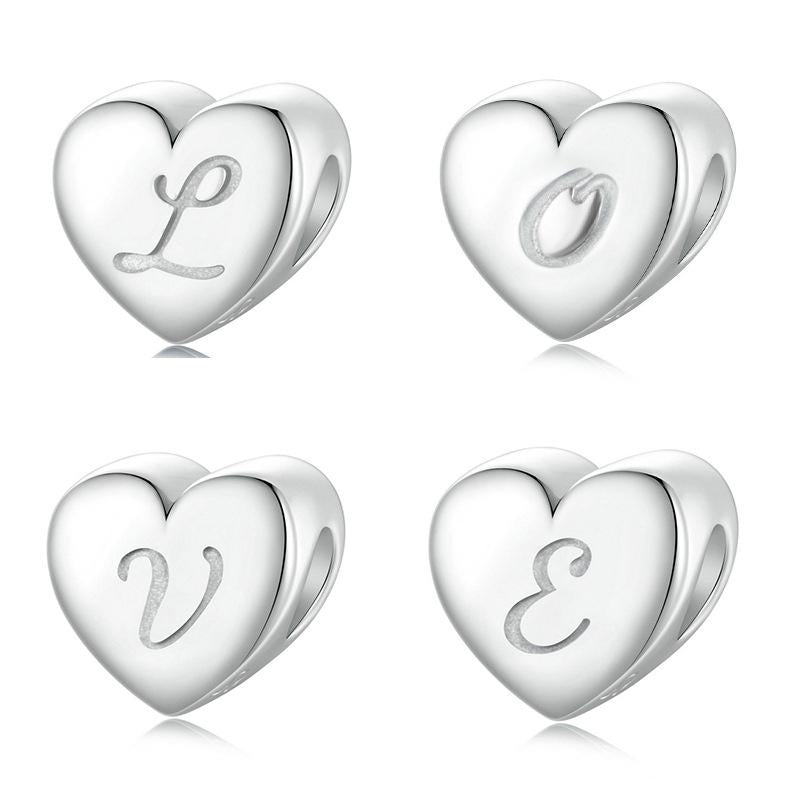 925 Sterling Silver Platinum Plated Love Letters Diy Beads In - E 3