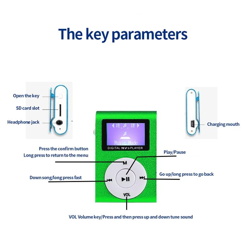 Mini Mp3 Player With Screen 128M+Earphone+Cable - Green 4