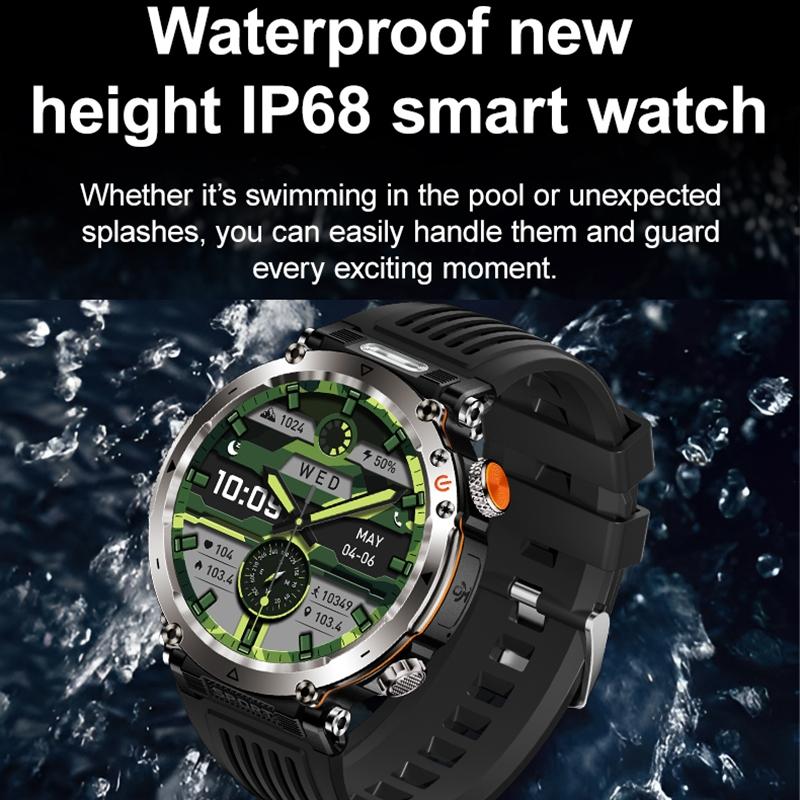 Waterproof Smart Watch With Flashlight And Compass - 1 Inch - Army Green 12
