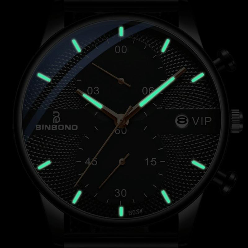 Men Multifunctional Luminous Quartz Watch - Business Style - White Mash Rose Shell White Surface 5