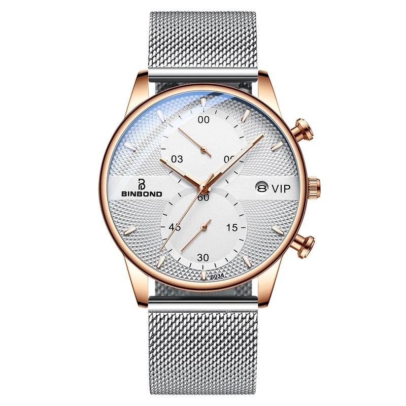 Men Multifunctional Luminous Quartz Watch - Business Style - White Mash Rose Shell White Surface 9