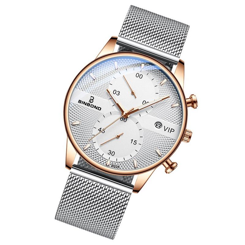 Men Multifunctional Luminous Quartz Watch - Business Style - White Mash Rose Shell White Surface 10