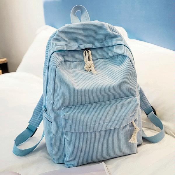 Girls' and Women Corduroy Backpack - School - Light Blue