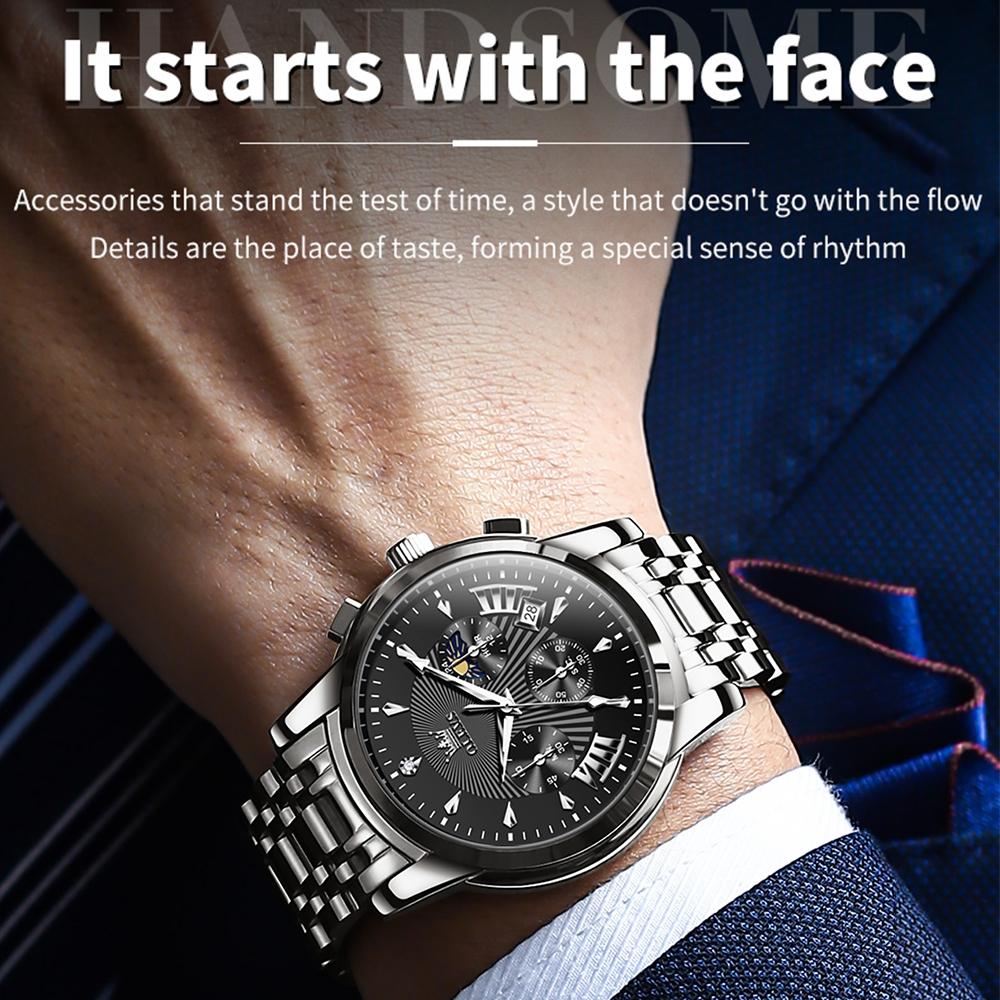 Waterproof Men Quartz Watch - Multifunctional Business Design - White + Gold 7