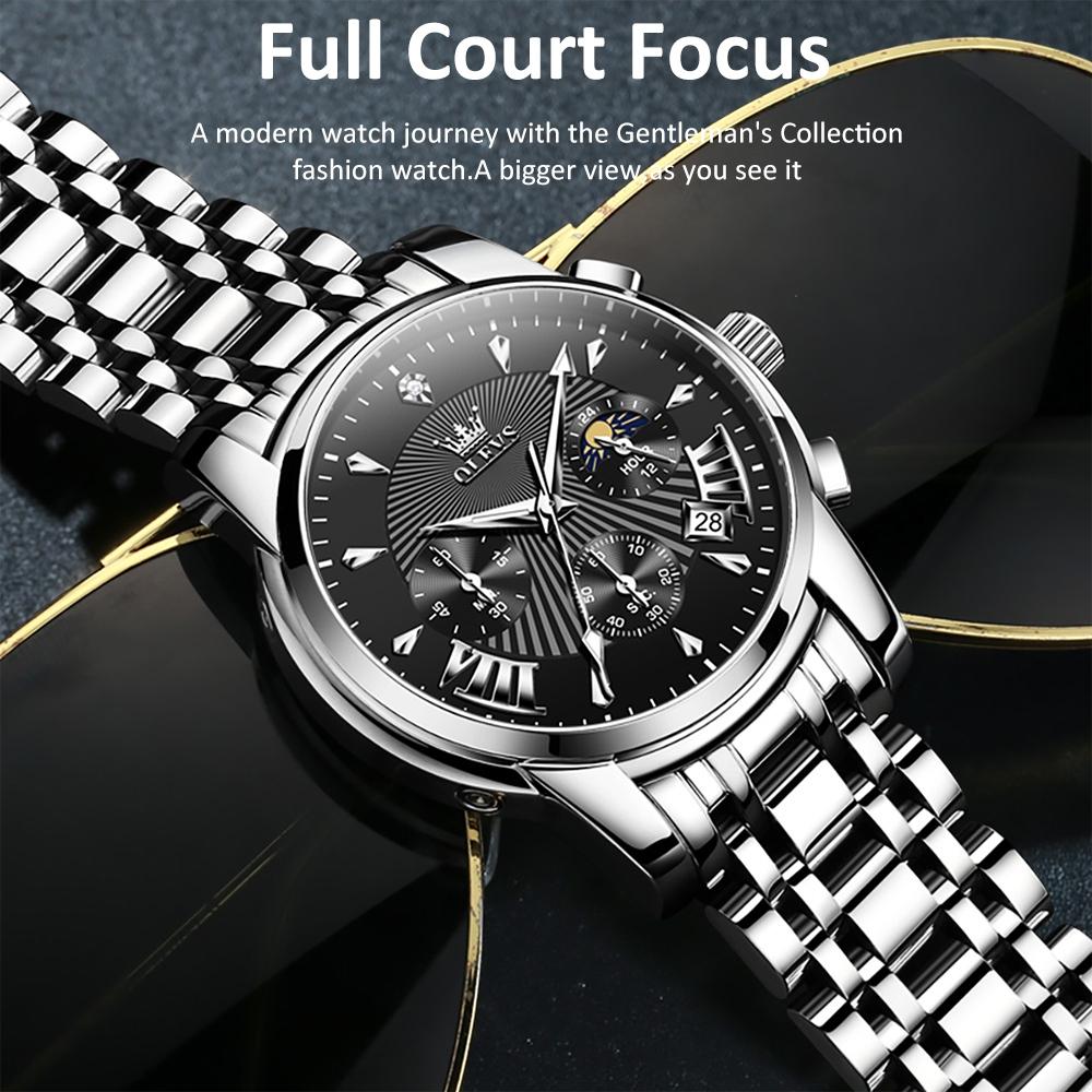 Waterproof Men Quartz Watch - Multifunctional Business Design - White + Gold 8