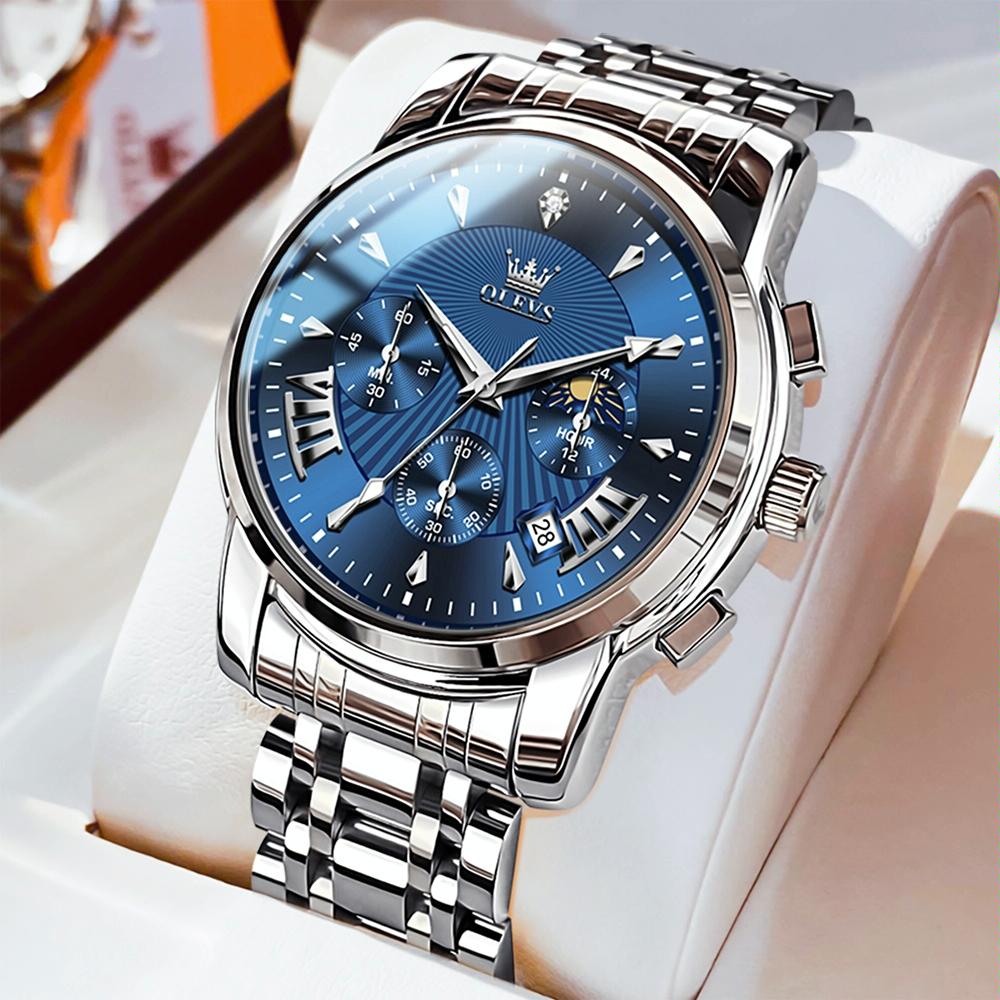 Waterproof Men Quartz Watch - Multifunctional Business Design - White + Gold 11
