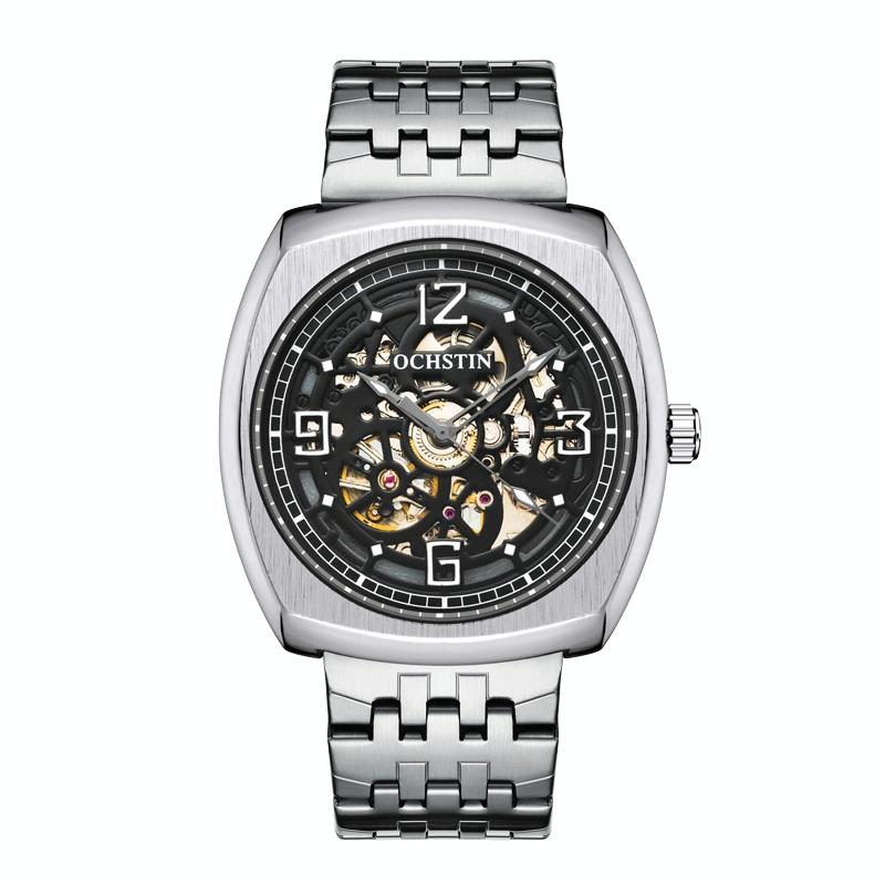 Masterpiece Mechanical Men Watch with Steel Band - Silver Black