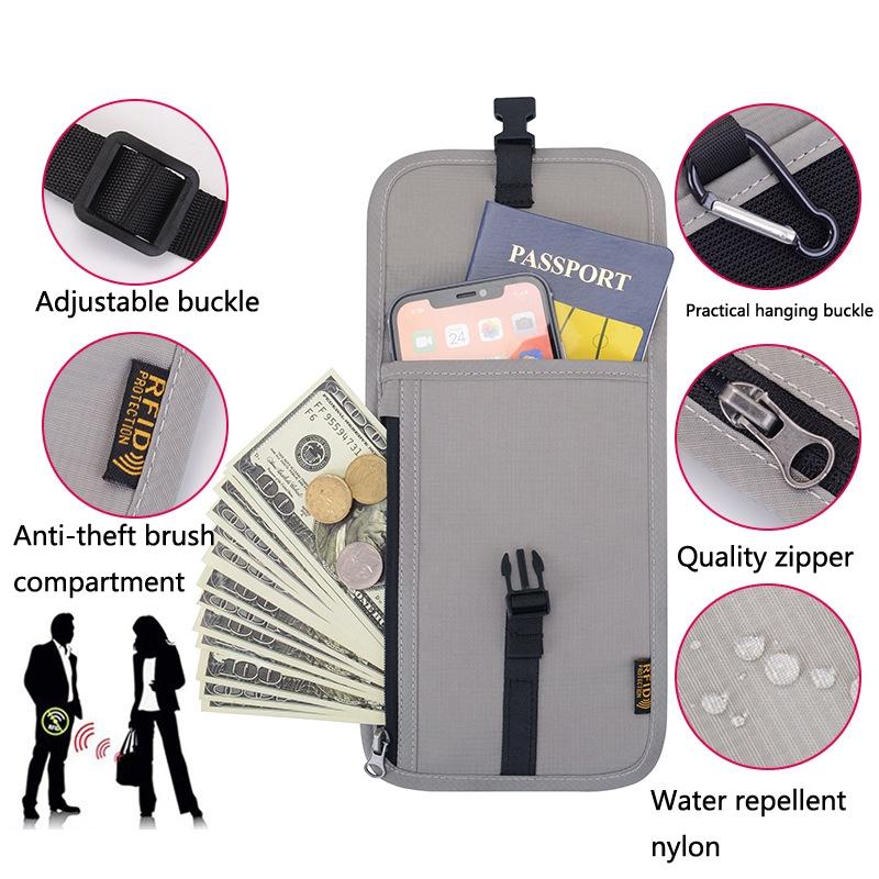 Neck Strap Rfid Passport Bag for Travel - Light Grey 5