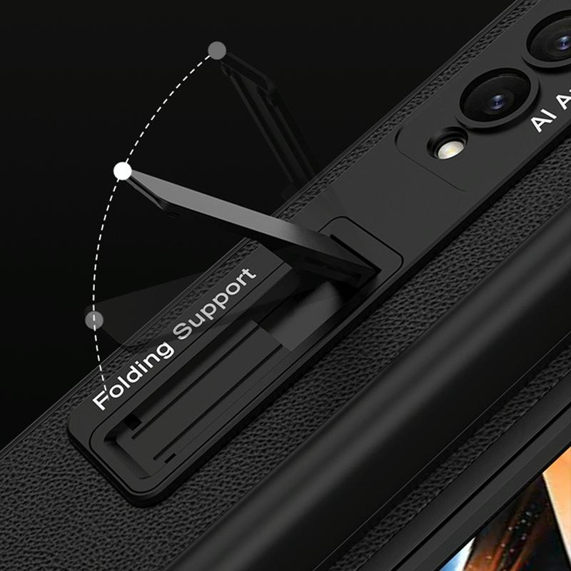 For Samsung Galaxy Z Fold4 5G Leather Case With Holder & Pen Slots - Thin & Shockproof - Silver 5