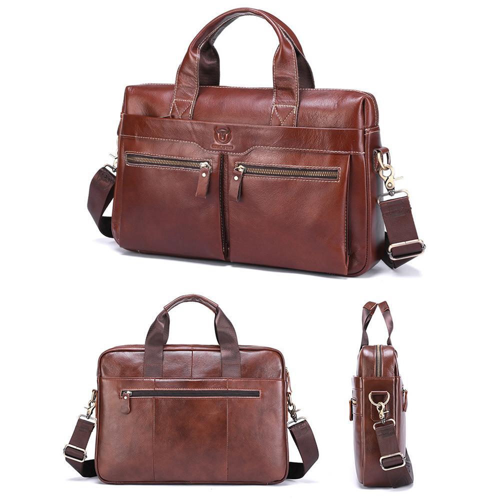 Large Capacity Retro Cowhide Briefcase - Black Metal 4