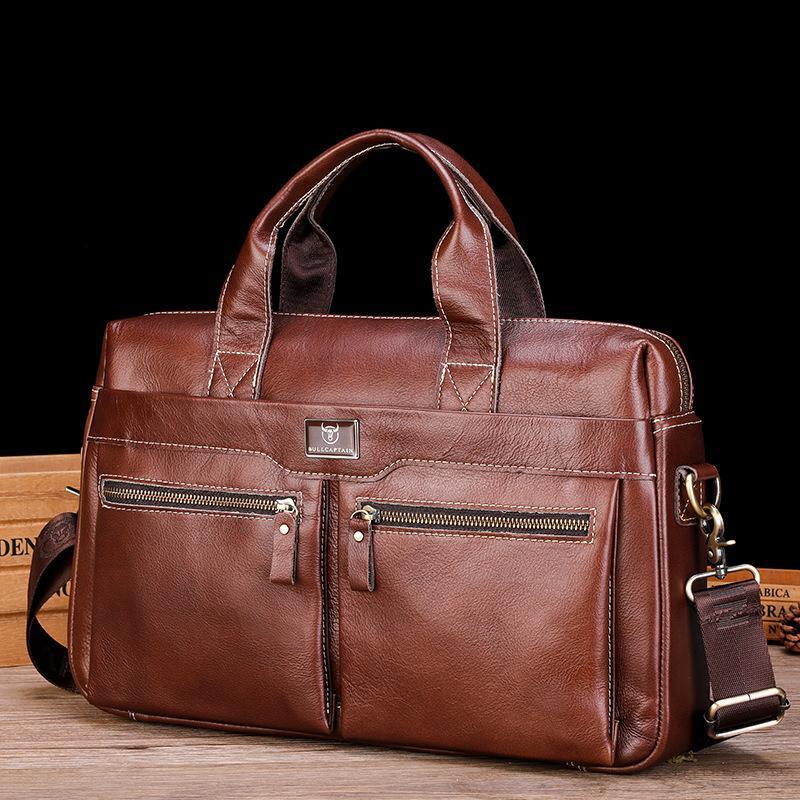 Large Capacity Retro Cowhide Briefcase - Black Metal 12