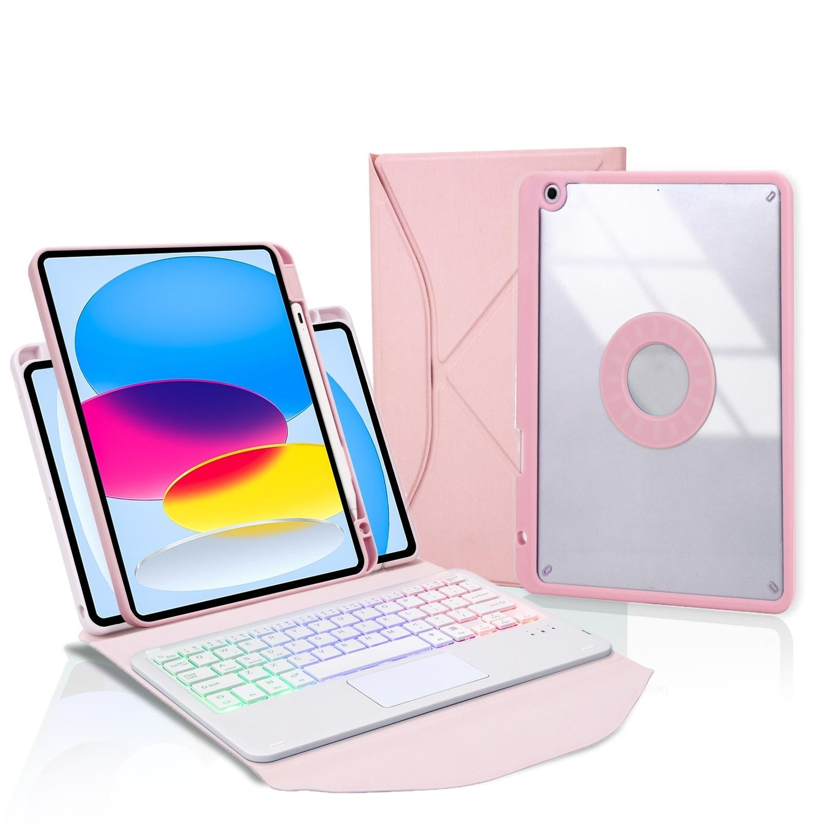 Touchpad Bluetooth Keyboard Leather Tablet Case With Pen Slot And Backlight - Sky Blue 8
