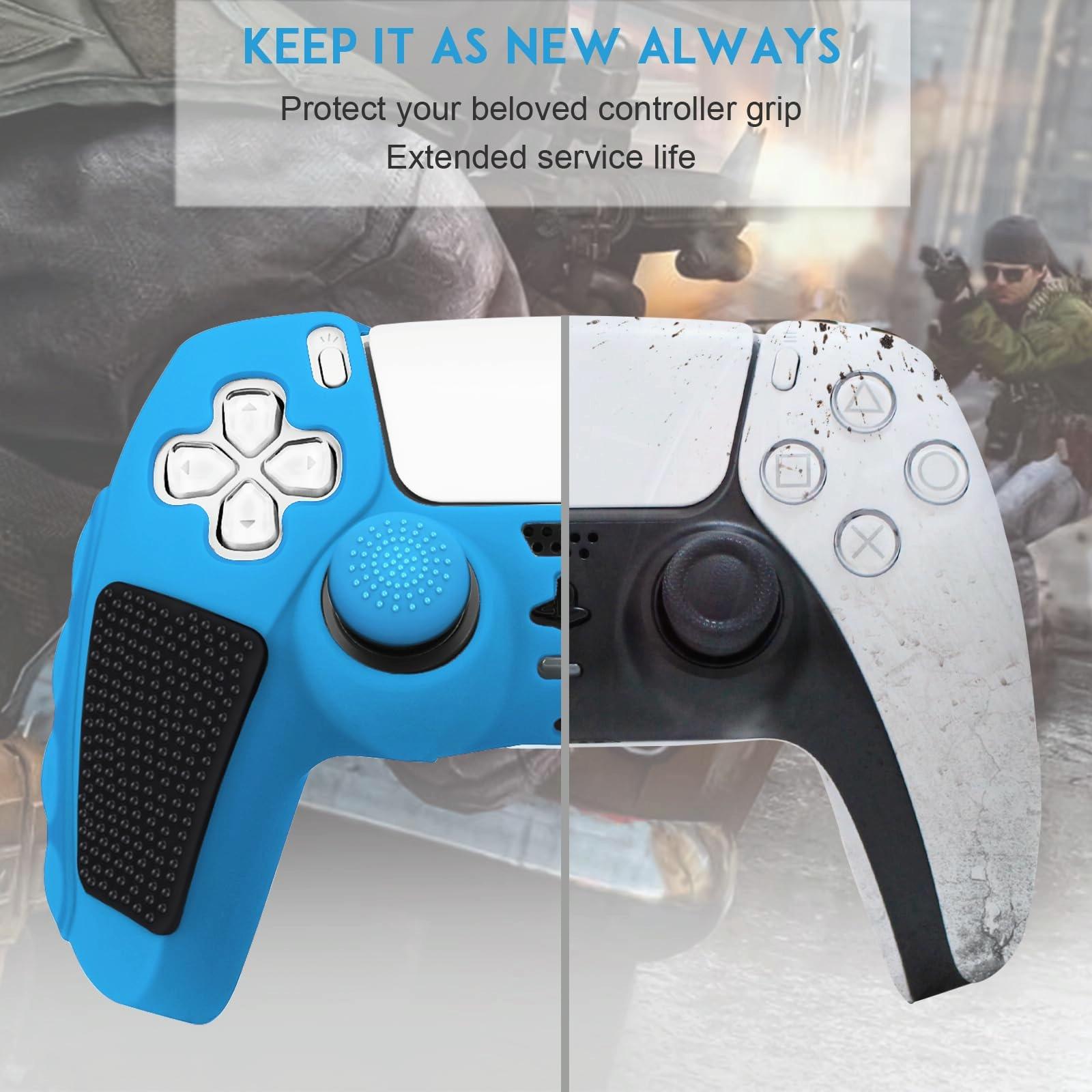 Silicone Gamepad Protective Case for Sony Ps5 with Splicing Design and Rocker Caps - Blue Black 5