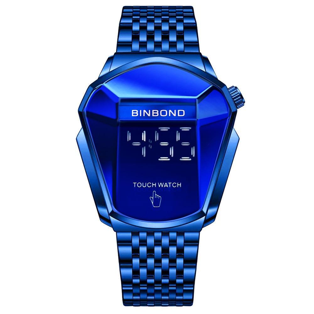 Black Steel Touch Screen Men Watch with Locomotive Concept - Blue Steel Blue