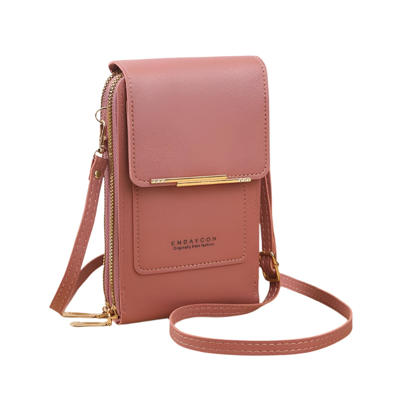 Multifunctional Touch Screen Crossbody Bag - Brown