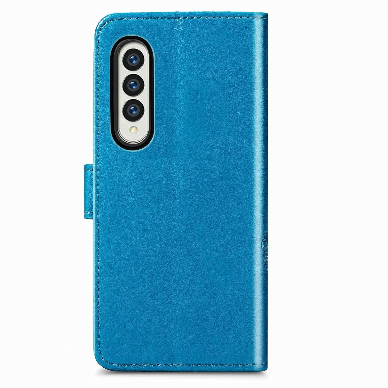 For Samsung Galaxy Z Fold4 5G Embossed Leather Phone Case With Four Leaf Clasp - Gray 10