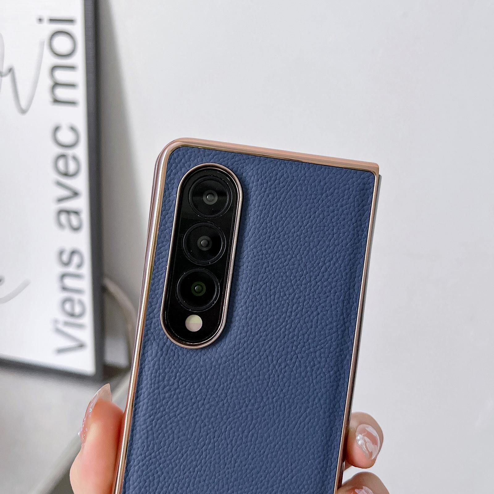 For Samsung Galaxy Z Fold4 5G Skyline Series Nano Electroplating Pu Case - Sky Blue 5