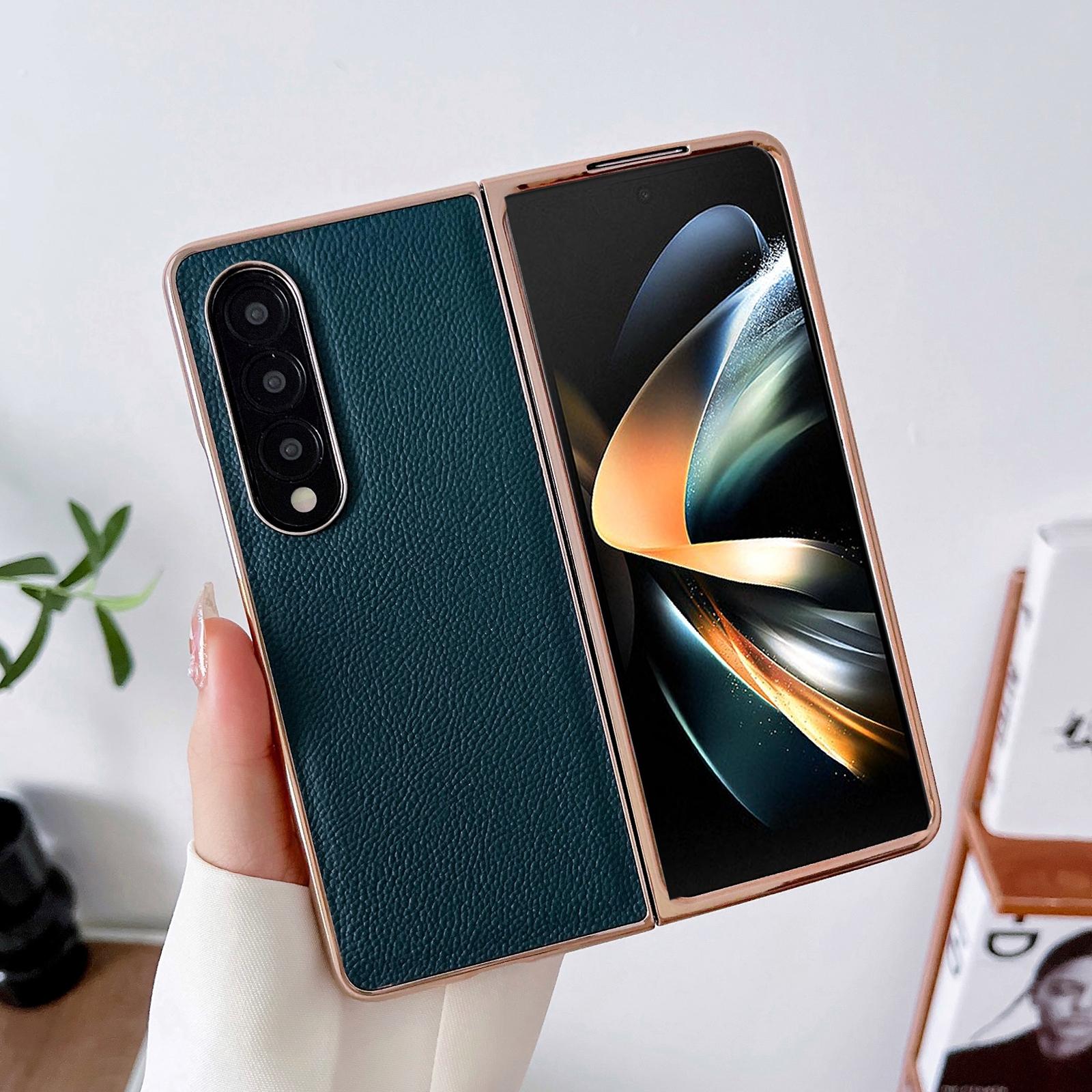 For Samsung Galaxy Z Fold4 5G Skyline Series Nano Electroplating Pu Case - Sky Blue 9
