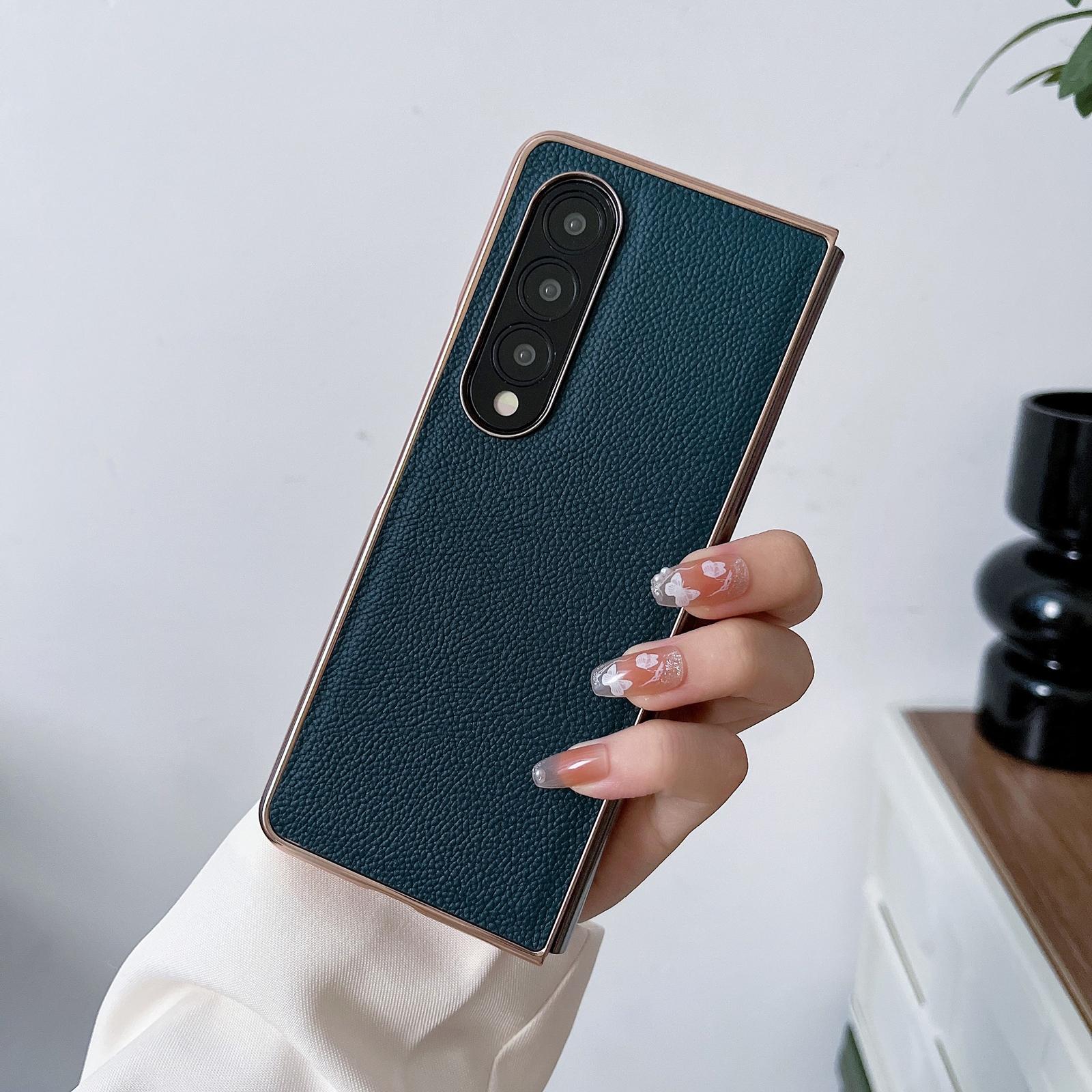 For Samsung Galaxy Z Fold4 5G Skyline Series Nano Electroplating Pu Case - Sky Blue 10