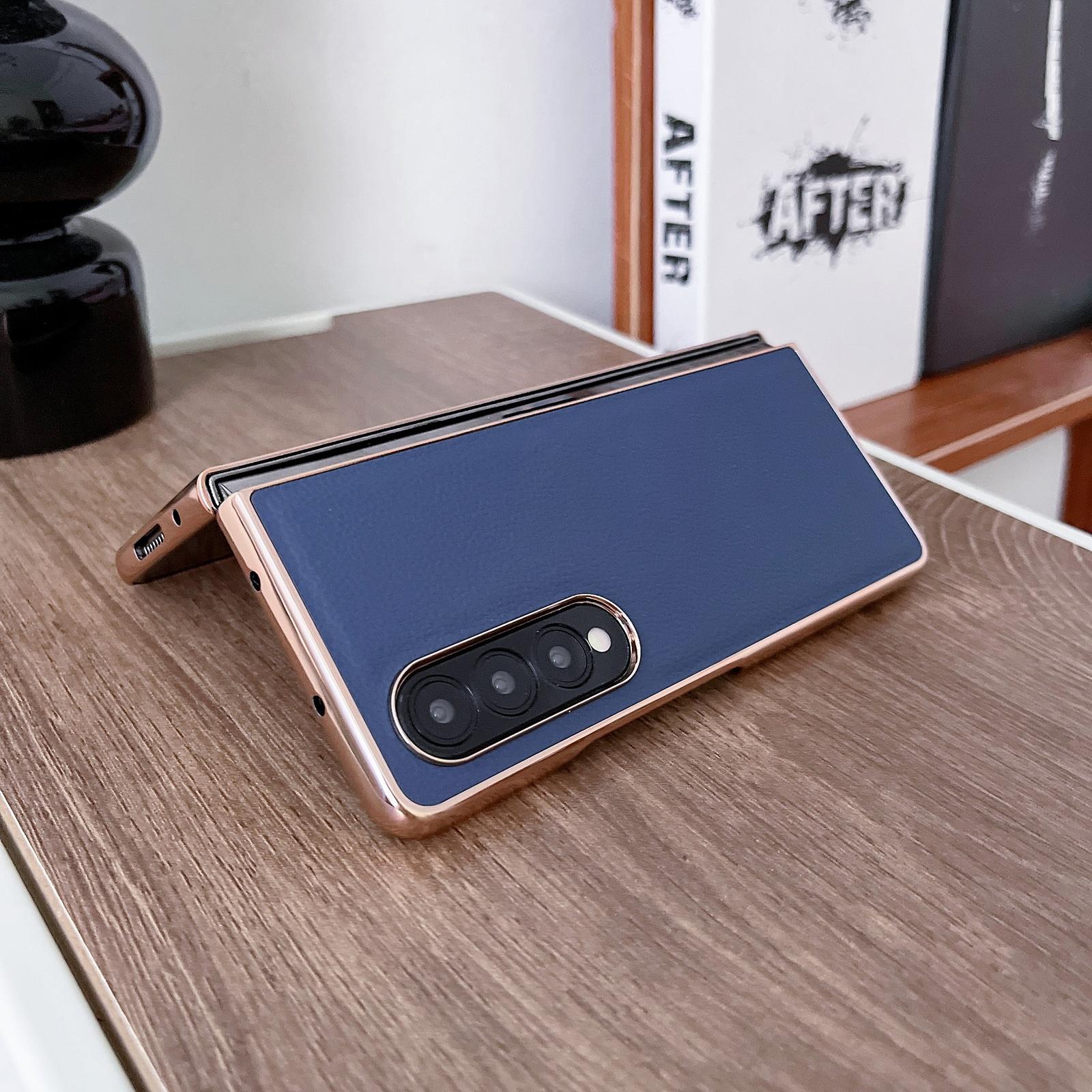 For Samsung Galaxy Z Fold4 5G Skyline Series Nano Electroplating Pu Case - Sky Blue 12