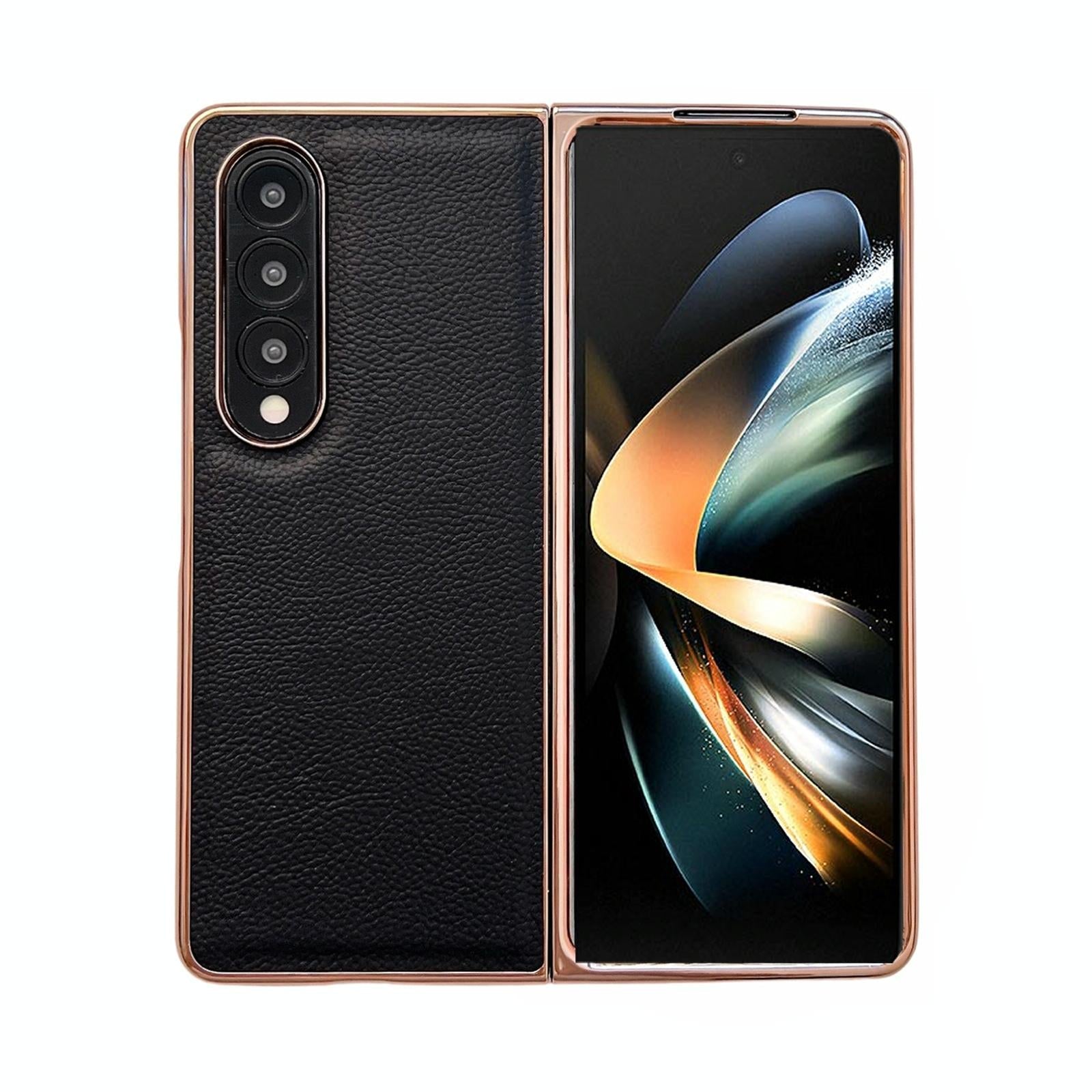For Samsung Galaxy Z Fold4 5G Skyline Series Nano Electroplating Pu Case - Sky Blue 14