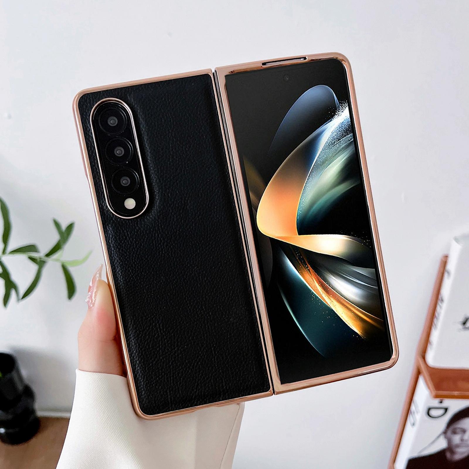 For Samsung Galaxy Z Fold4 5G Skyline Series Nano Electroplating Pu Case - Sky Blue 15