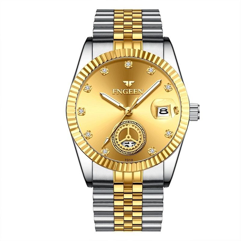 Men Luminous Quartz Watch with Calendar for Middle-aged and Elderly - Between Gold Golden Surface