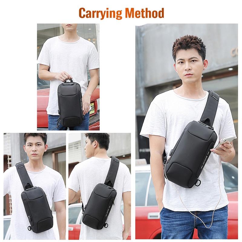 Anti Theft Men Waterproof Crossbody Bag With USB Port - Army Green 9