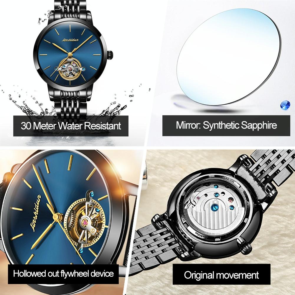 Waterproof Automatic Mechanical Watch for Women with Simple Hollow Design - Rose Gold Steel Strip White 4