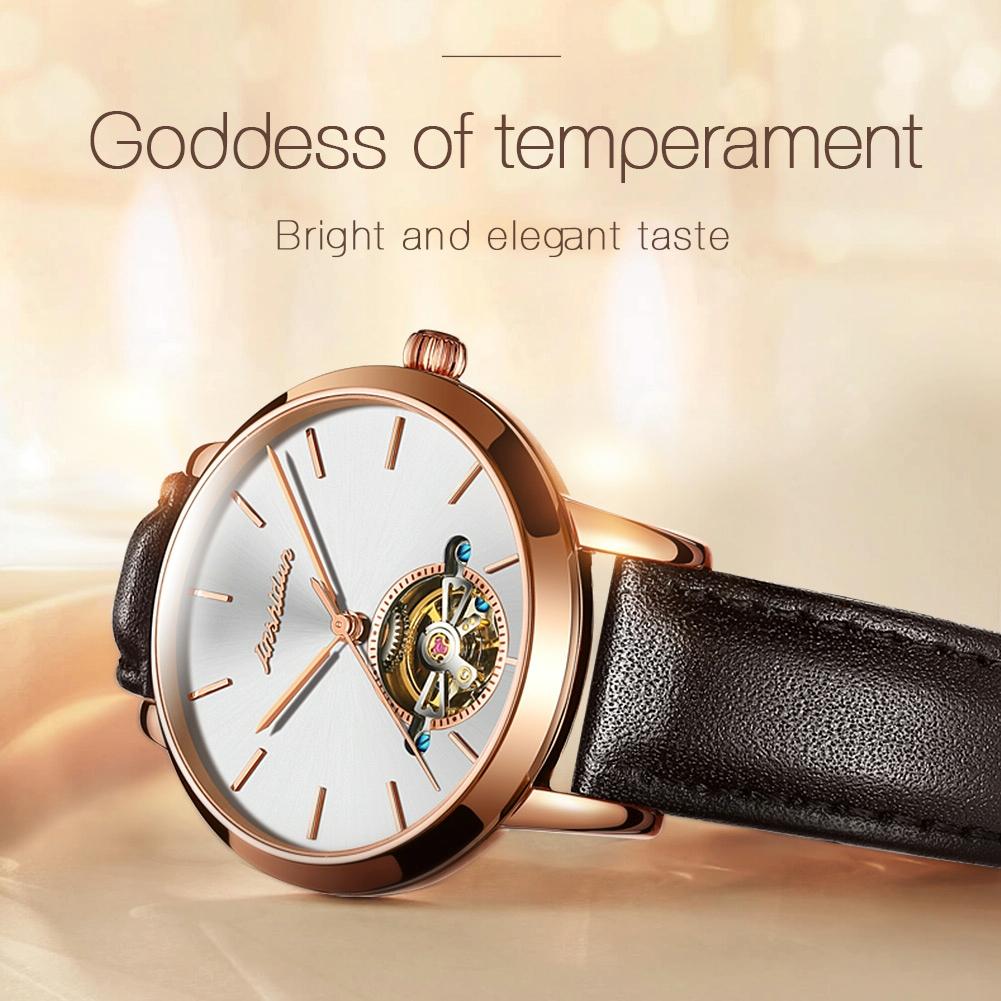 Waterproof Automatic Mechanical Watch for Women with Simple Hollow Design - Rose Gold Steel Strip White 6
