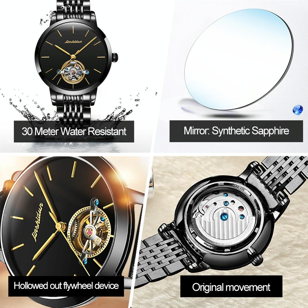 Waterproof Automatic Mechanical Watch for Women with Simple Hollow Design - Rose Gold Steel Strip White 14