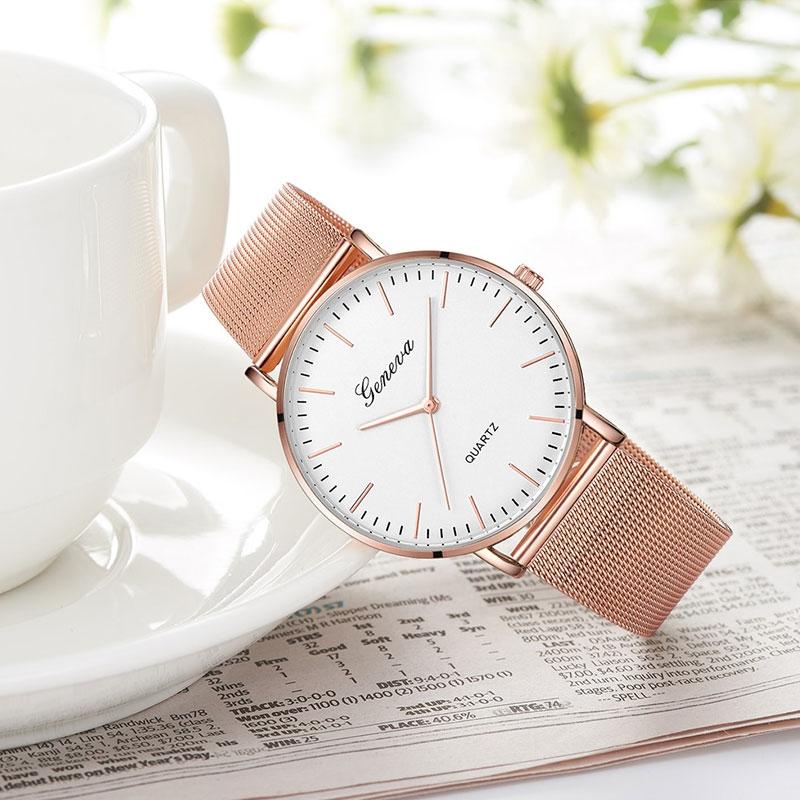 Stainless Steel Mesh Unisex Quartz Watch - Gold Shell White Dial Gold Needle 4