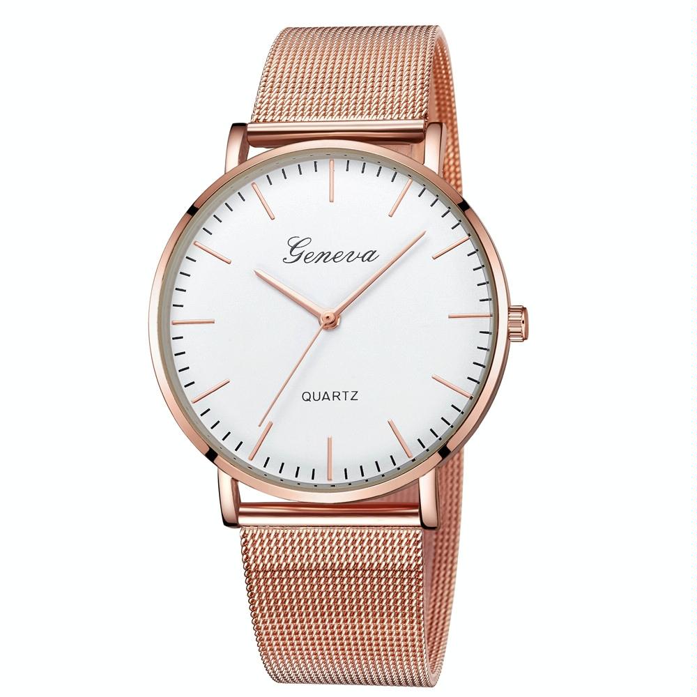 Stainless Steel Mesh Unisex Quartz Watch - Gold Shell White Dial Gold Needle 13