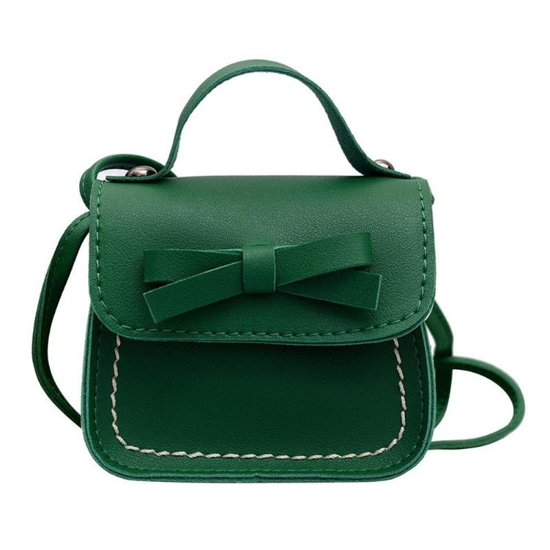 Mini Bowknot Pu Leather Baby Girls Messenger Bag - Green 4