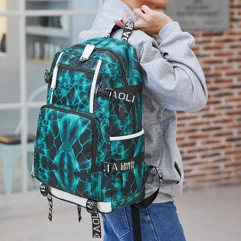 Student Waterproof Printed Backpack - Geometric Black 8
