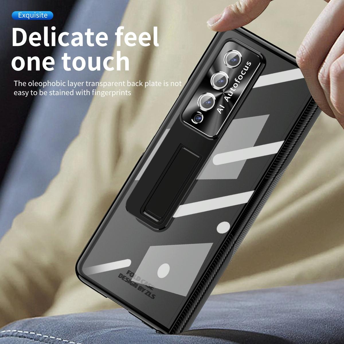 For Samsung Galaxy Z Fold4 5G Magnetic Phone Case With Holder - Plating Finish - Silver 3