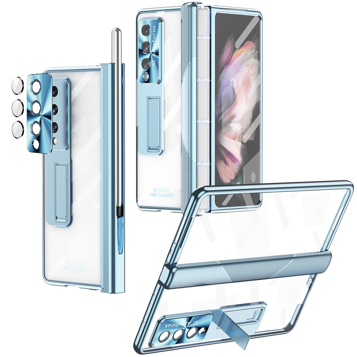 For Samsung Galaxy Z Fold4 5G Magnetic Phone Case With Holder - Plating Finish - Silver 7