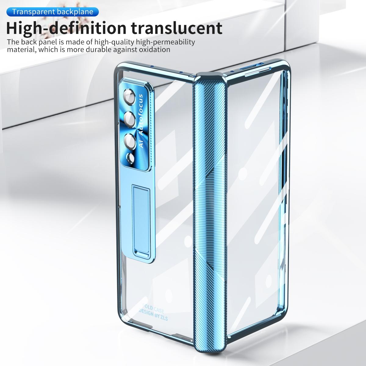 For Samsung Galaxy Z Fold4 5G Magnetic Phone Case With Holder - Plating Finish - Silver 8