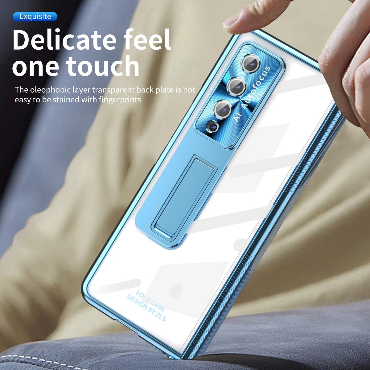 For Samsung Galaxy Z Fold4 5G Magnetic Phone Case With Holder - Plating Finish - Silver 9