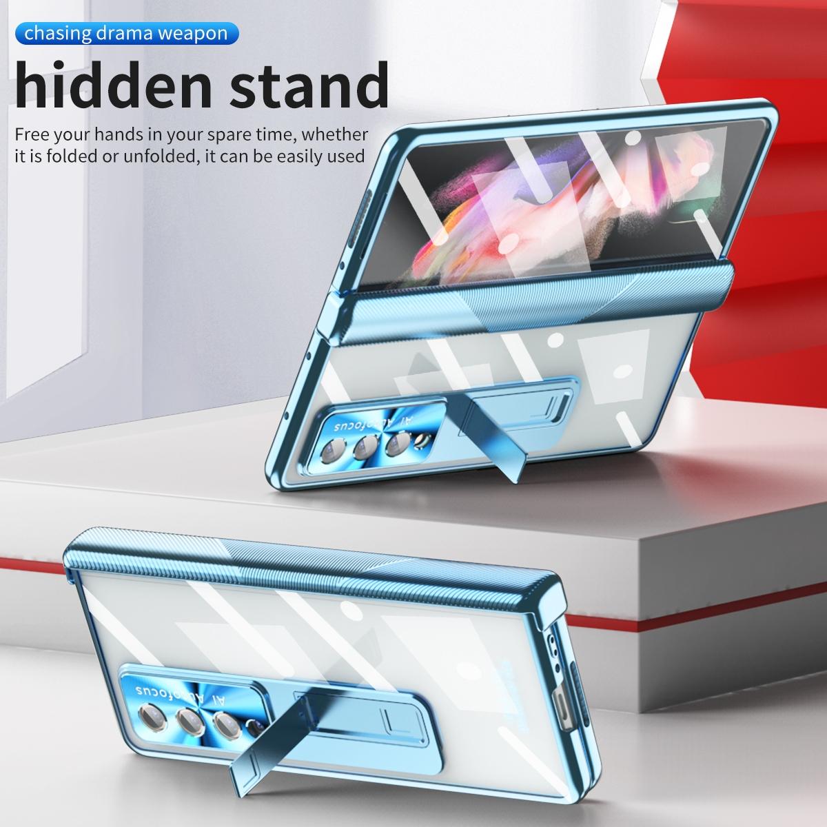 For Samsung Galaxy Z Fold4 5G Magnetic Phone Case With Holder - Plating Finish - Silver 12