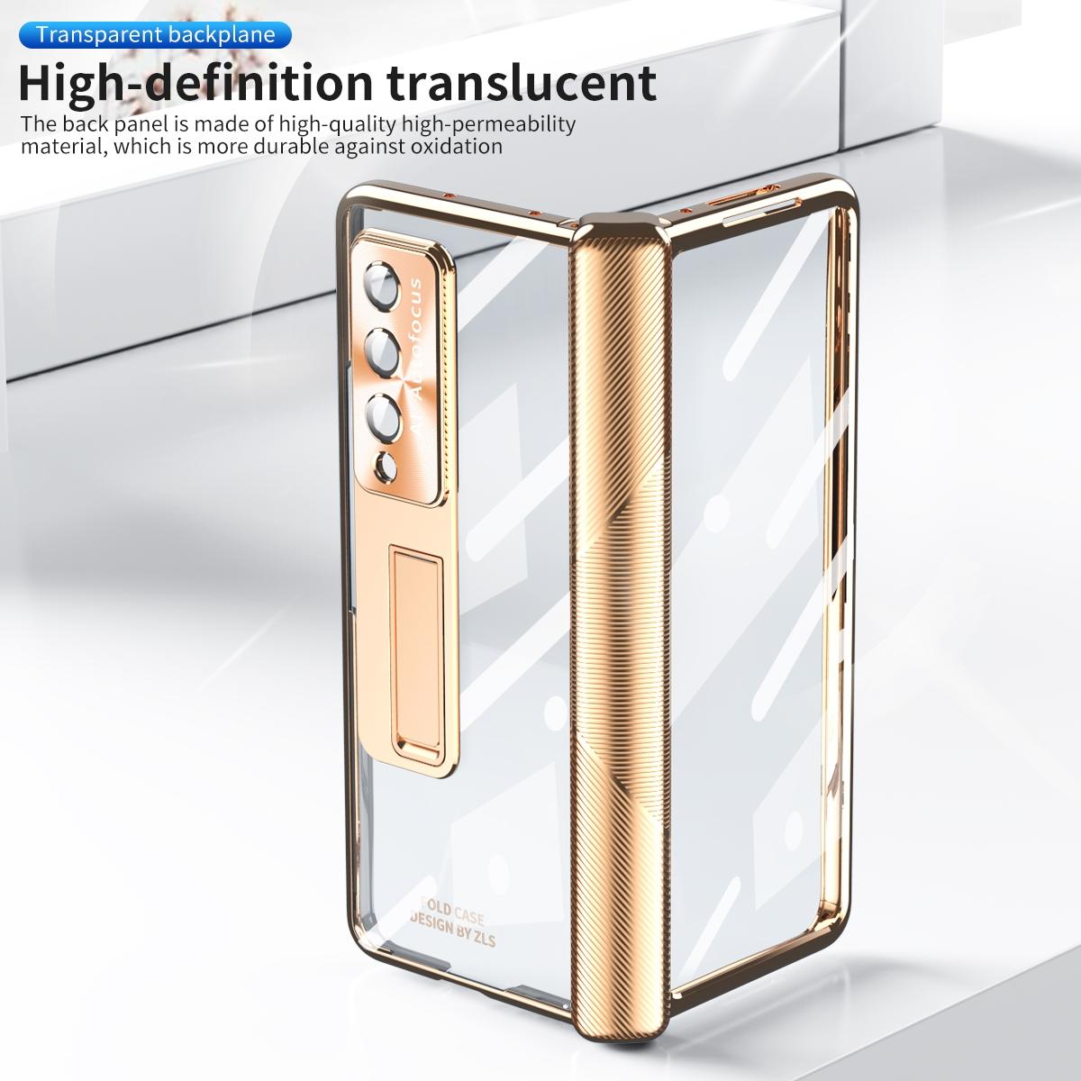 For Samsung Galaxy Z Fold4 5G Magnetic Phone Case With Holder - Plating Finish - Silver 14