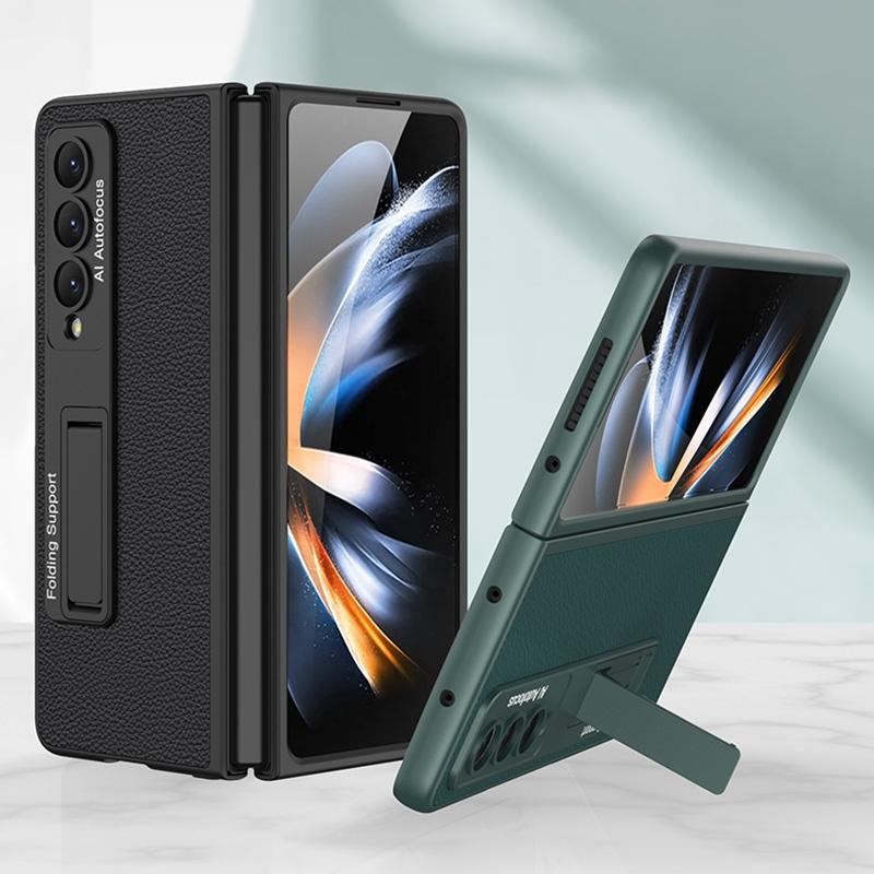 For Samsung Galaxy Z Fold4 5G Leather Case With Stand - Ultra Thin - Gold 4