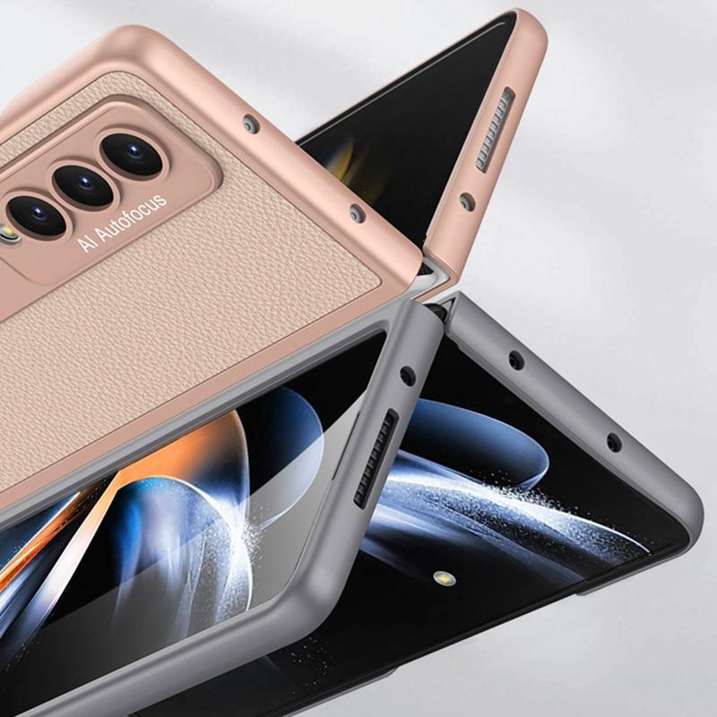 For Samsung Galaxy Z Fold4 5G Leather Case With Stand - Ultra Thin - Gold 5