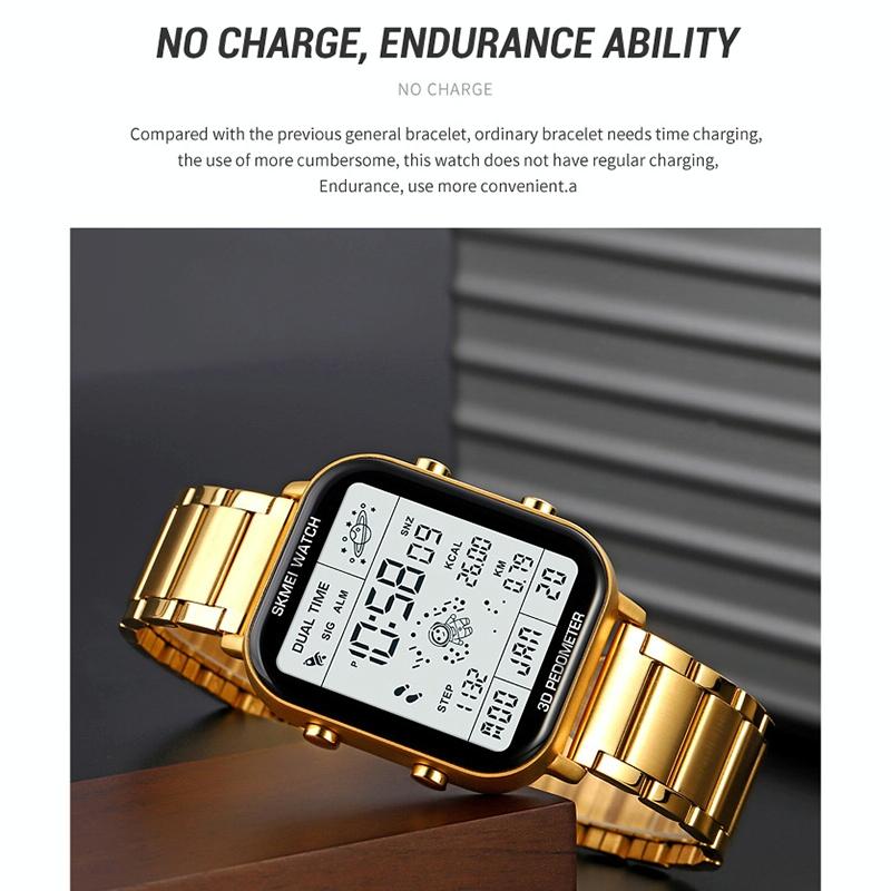 1888 Men Multifunctional Waterproof Digital Watch - Stainless Steel 30m - Black 7